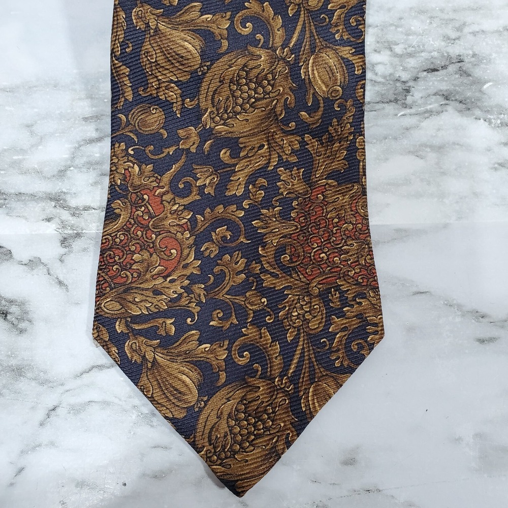 Coach Men's Blue Gold Floral One Size 100% Silk Designer Necktie Formal Wear - Picture 2 of 9